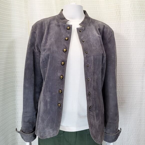 AMI Short Suede Jacket w/ Brass Toned Snaps Gray Women's M/L - Picture 2 of 16